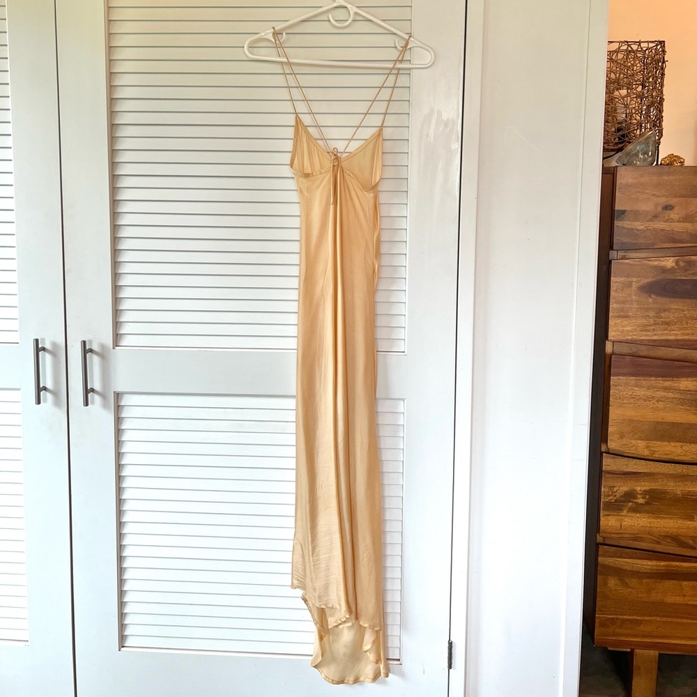 The White Raven Bias cut Vegan Silk Slip Dress 💗 Champagne S 🥂boho - Picture 9 of 14